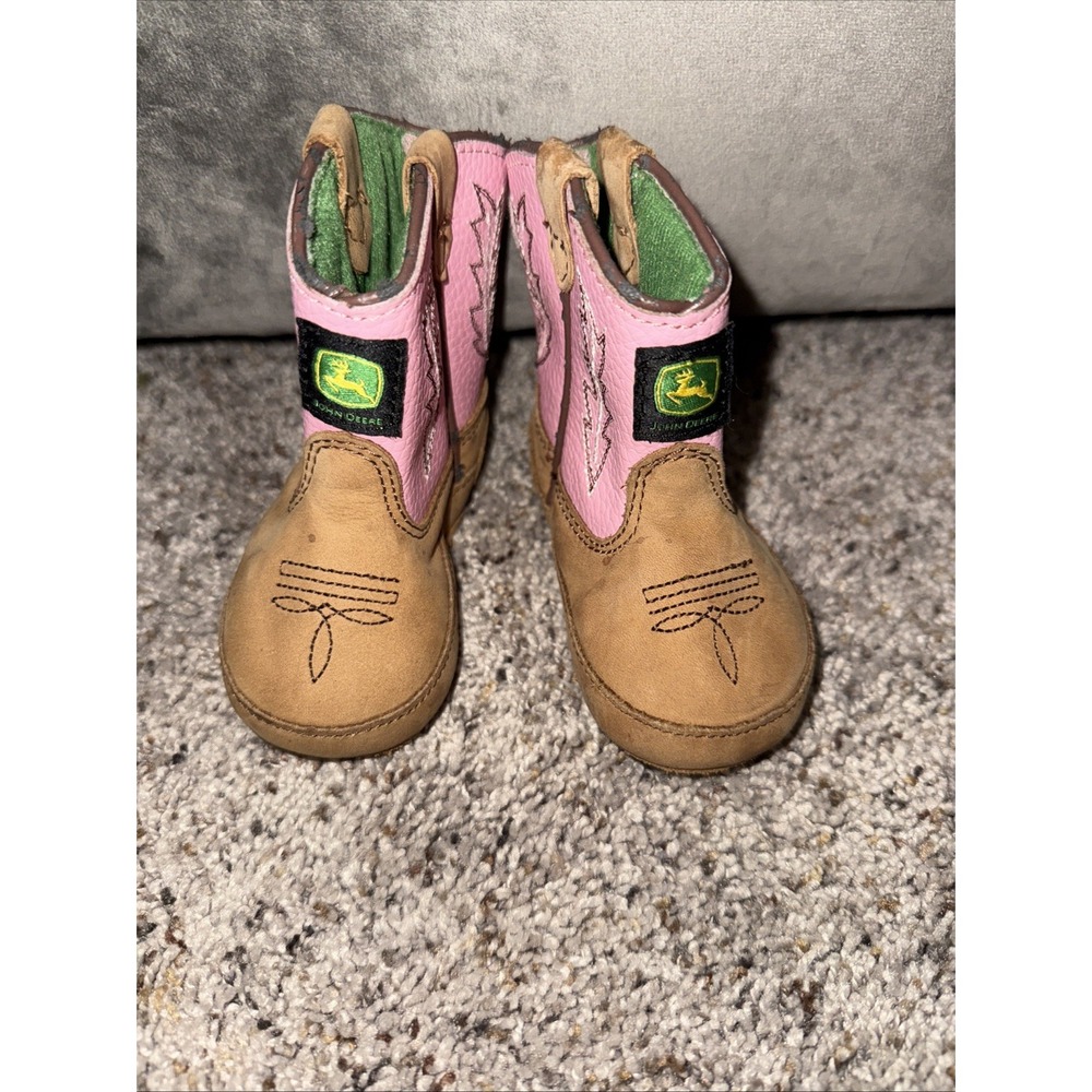 John Deere‎ Pink Infant Size 3 M Tan/Pink Pull-On Boot W41852 Baby